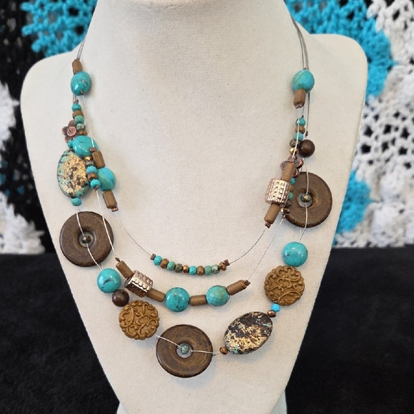 Jewelry - Turquoise and Brown Beaded Necklace